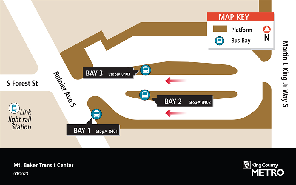 Map showing Mount Baker Transit Center boarding locations