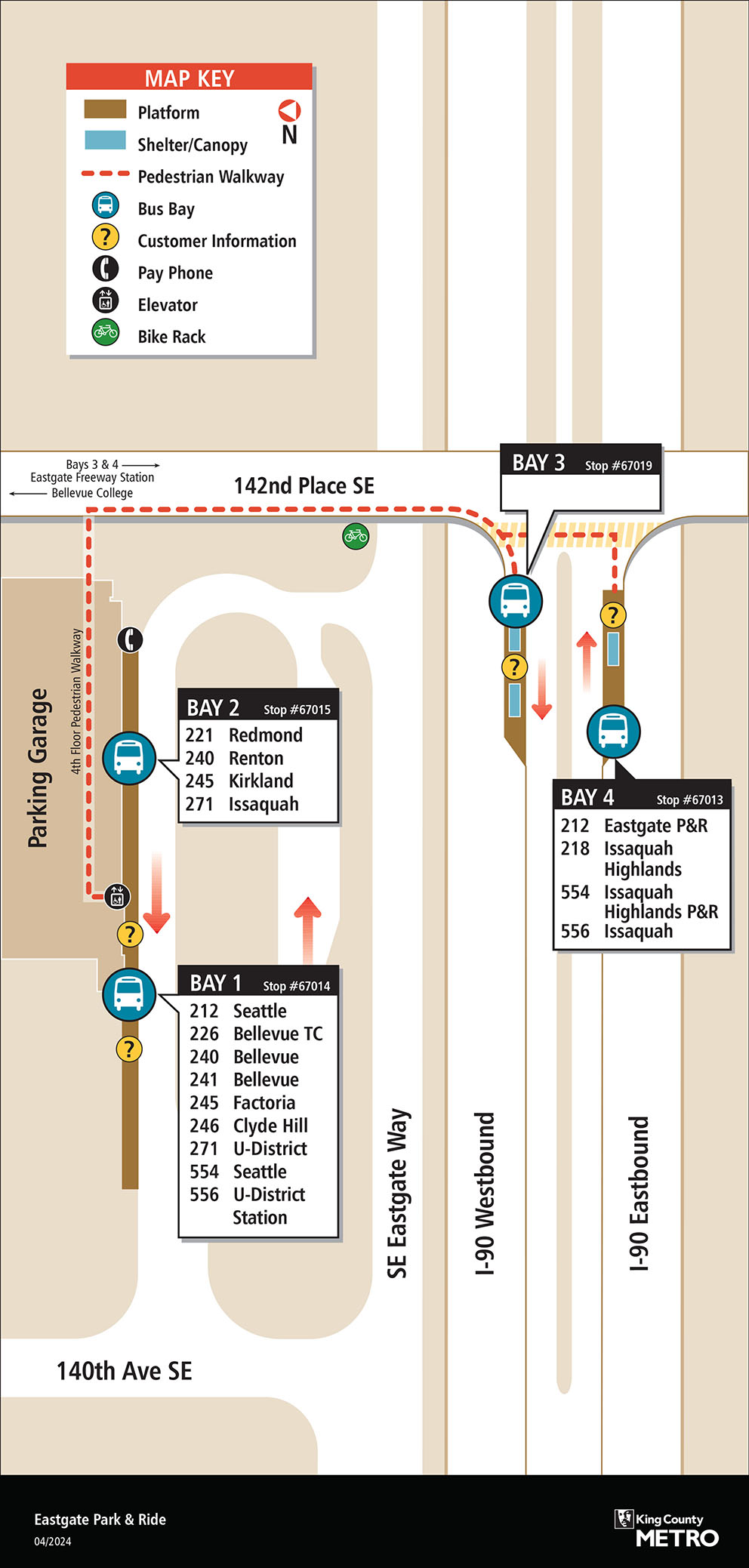 Map showing Eastgate Park & Ride boarding locations