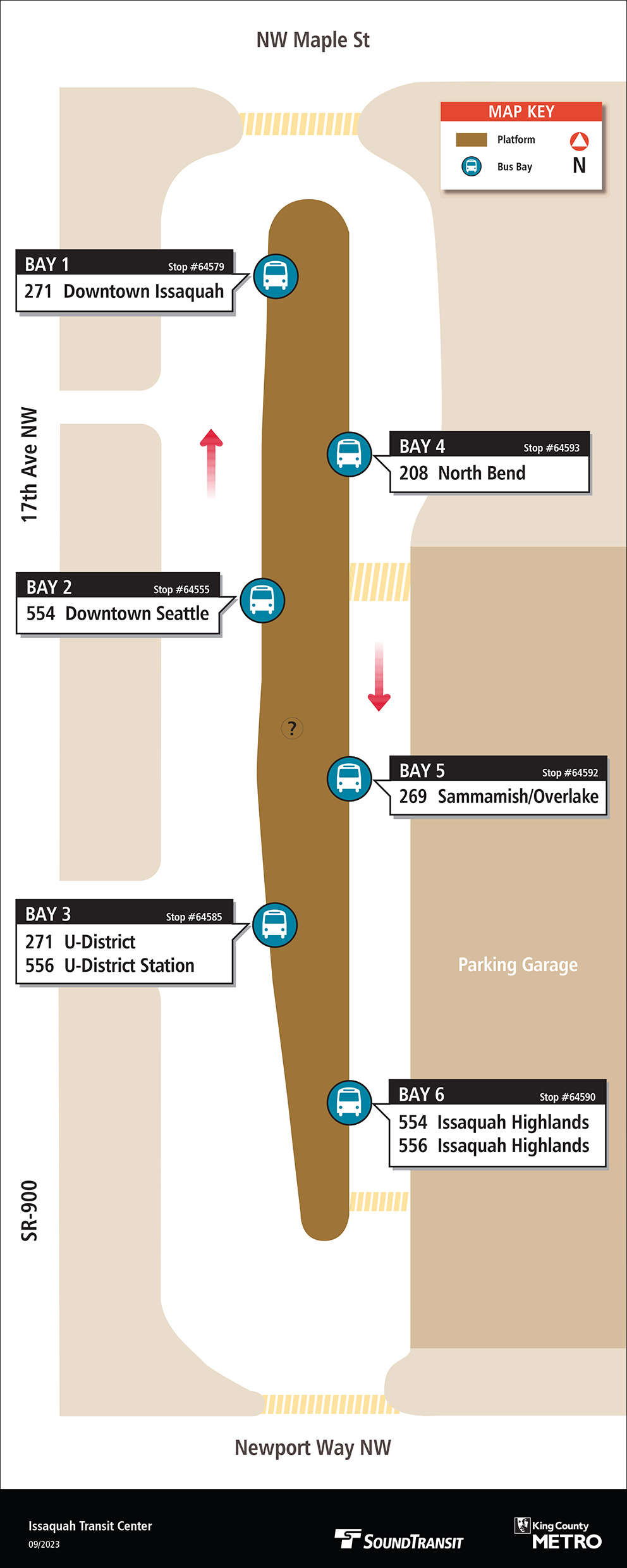 Map showing Issaquah Transit Center boarding locations