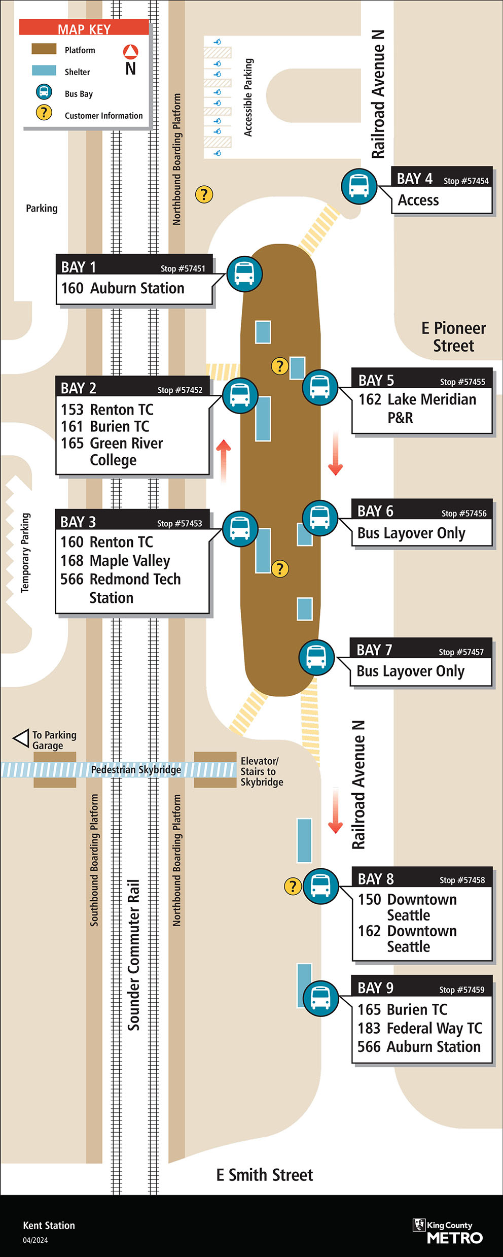 Map showing Kent Station boarding locations