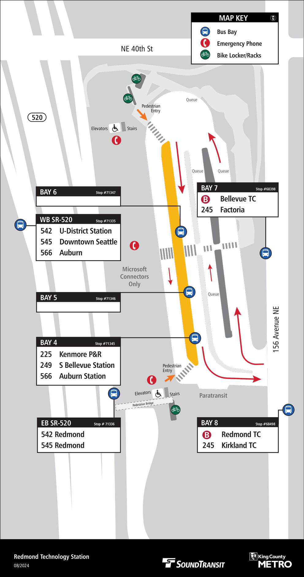 Map showing Redmond Technology Station boarding locations