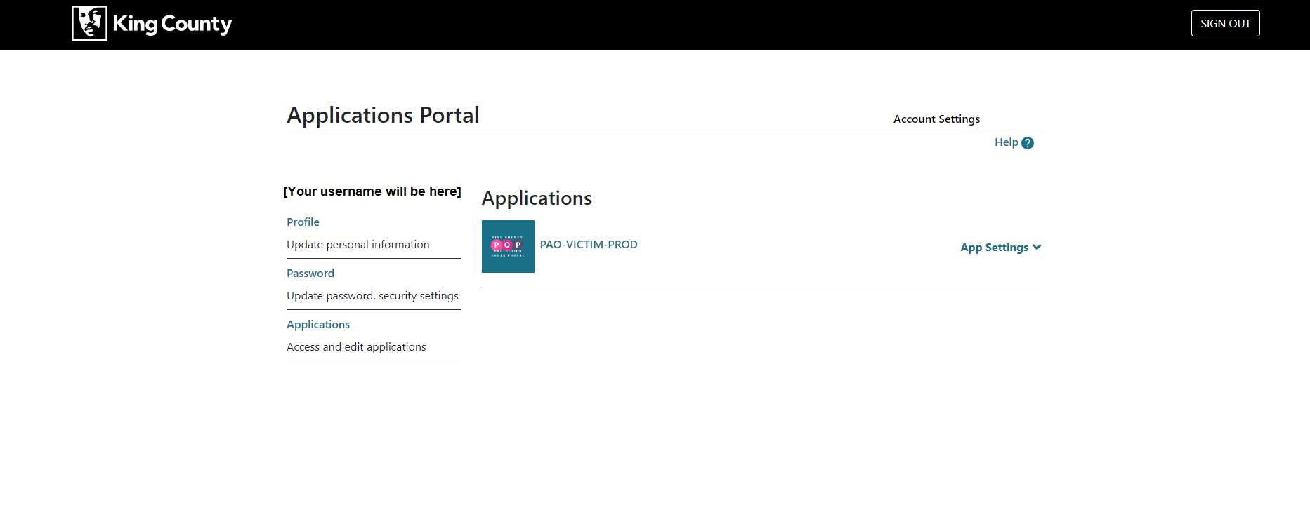 Screenshot of the Application Portal page after you login to the system.
