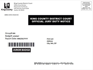 Front side of District Court official jury duty notice
