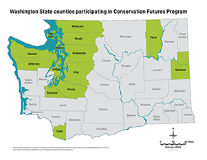 Map of Washington State counties participating in Conservation Futures Program