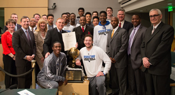 King County Councilmember Pete von Reichbauer recognizes Coach Collins and WIAA 4A Boys State Champion Basketball Team, Federal Way High School Eagles.